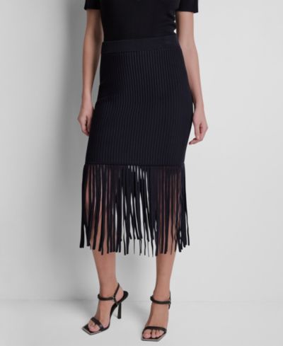 DKNY трикотажная юбка с бахромой Cotton-Blend Women's