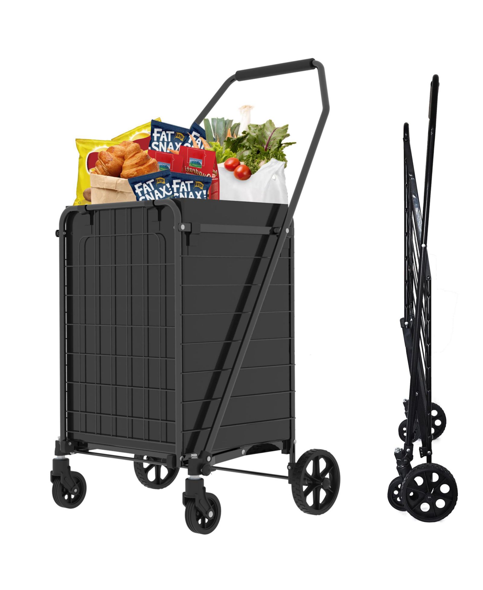 RAINSKEN Foldable Heavy Duty Shopping Cart - Grocery Cart on Wheels with Waterproof Oxford Bag for Laundry, Garden, Camping