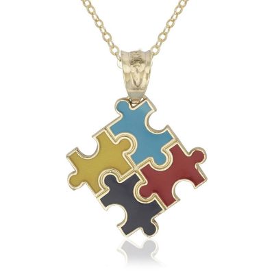 Curata Jewelry кулон-пазл с эмалью 14K Gold 18" Autism Awareness