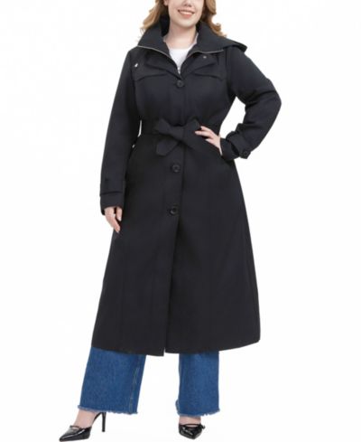 BGSD Plus Size Hooded Water-Resistant Trench Coat