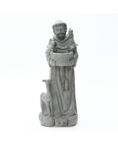 LuxenHome Saint Francis Garden Statue with Birdfeeder Bowl, Outdoor Sculpture with Animal Companions