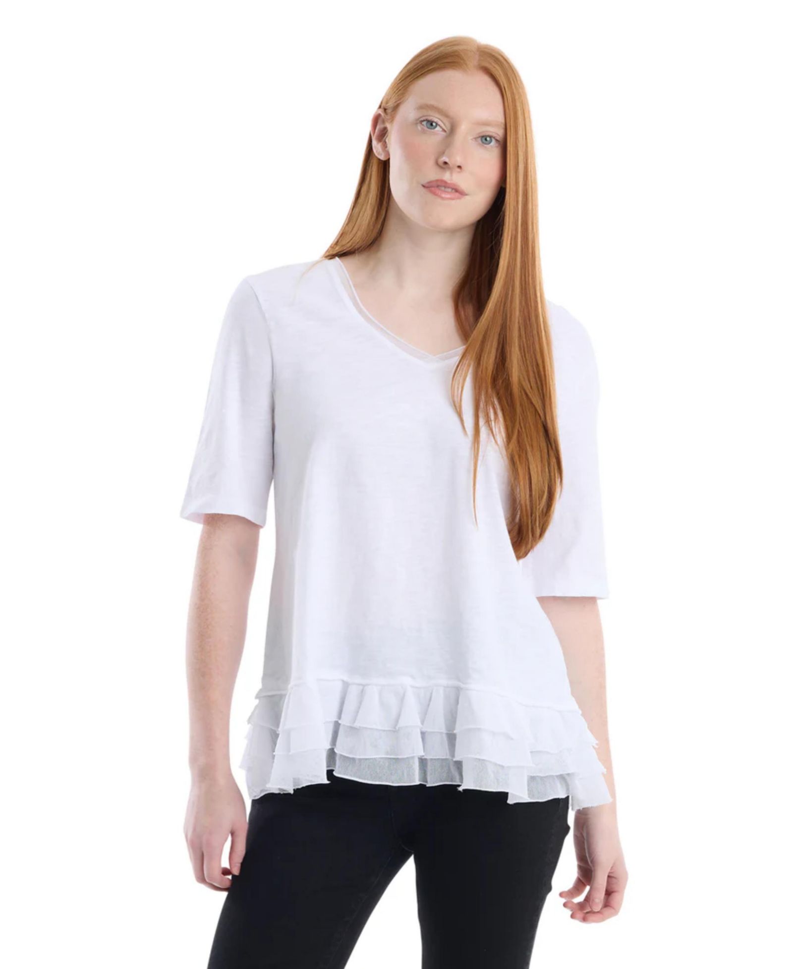 WILT Women's Clothing V-Neck Mixed Media Tee