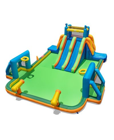 Mecale Kids Inflatable Water Slide with 2 Long Slides & 2 Soccer Goals, No Blower Included