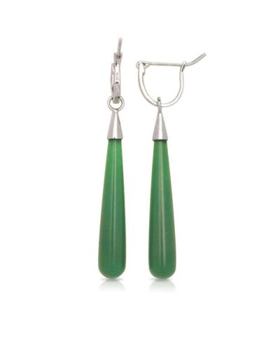 Curata Jewelry 925 Sterling Rhodium Plated Long Tear-drop Green Dyed Jade Dangle Earrings 7mm x 52mm Dangle Earring