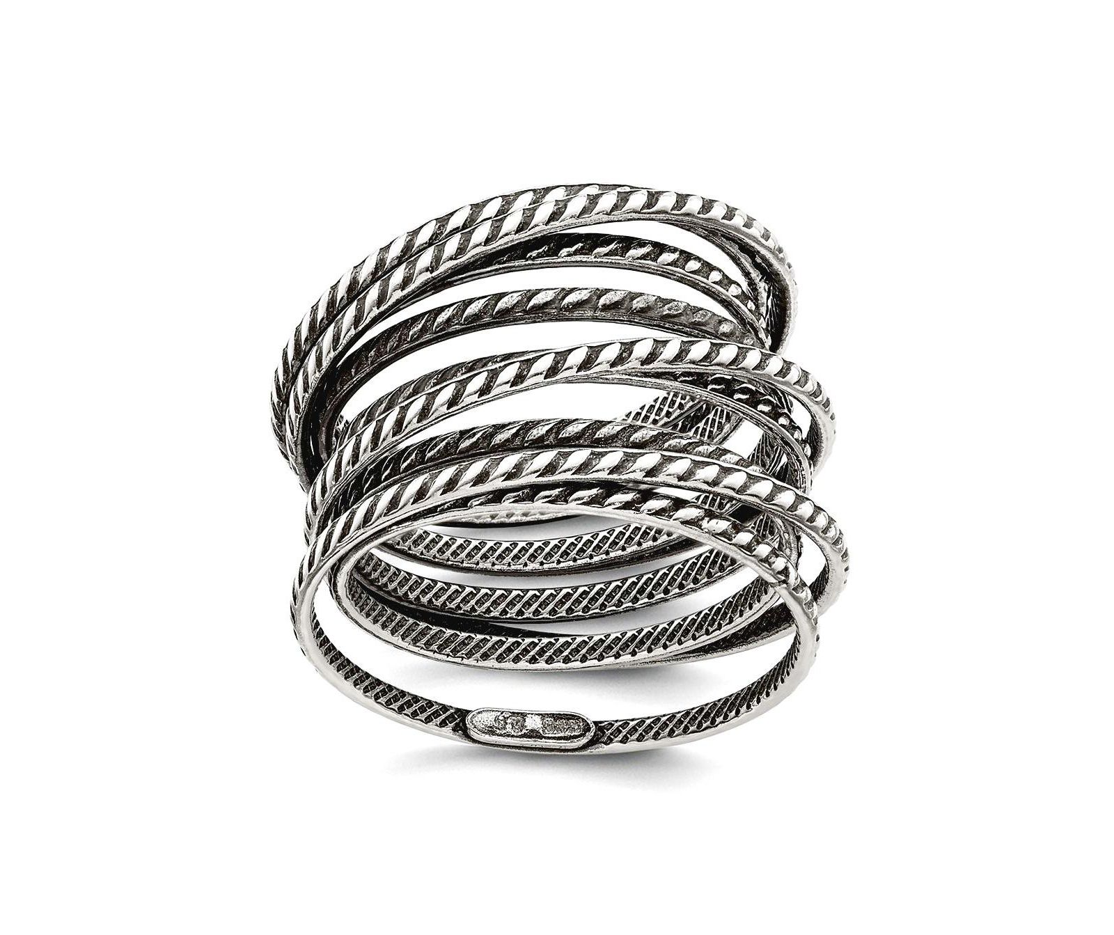 Curata Jewelry 925 Sterling Silver Solid Textured Polished Oxidized Coil Multi-layered Vintage Ring Size Ring