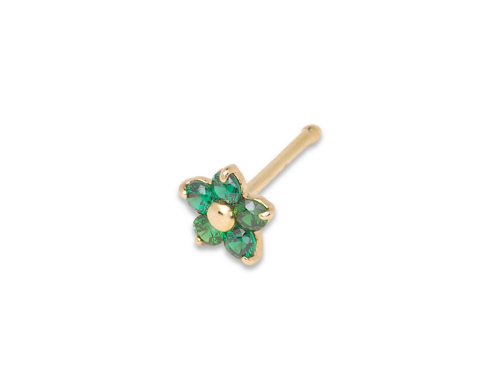 Curata Jewelry Cubic Zirconia 14K Solid Yellow Gold 3mm Flower Nose Stud