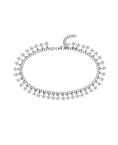 Curata Jewelry 925 Sterling Silver 10 Inch Rhodium Plated Round Link With Hanging Stars Adjustable Anklet Anklet