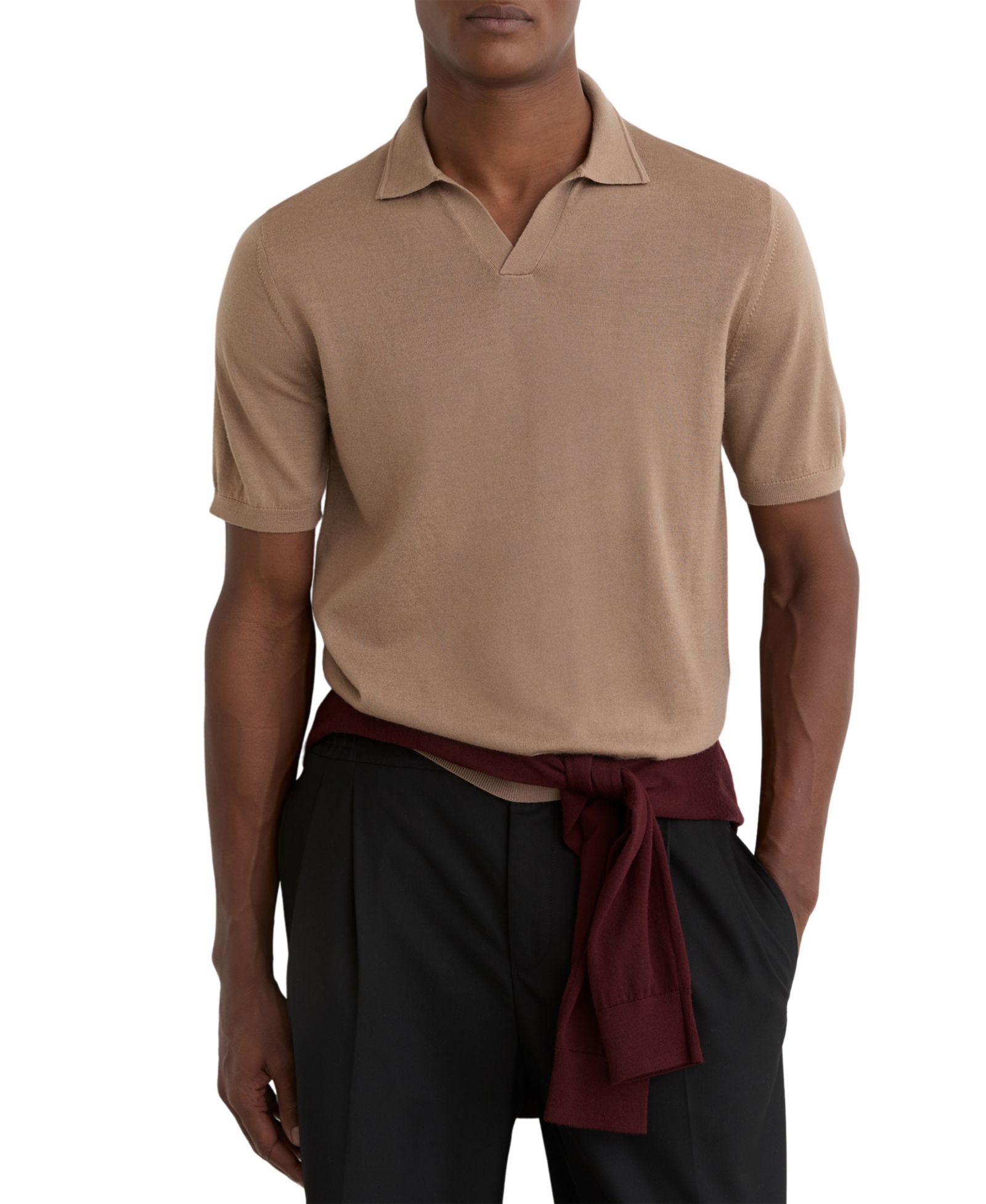 REISS Men's Duchie Merino Wool Open Collar Polo Shirt