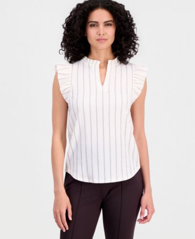 Женский топ Anne Klein Women's Textured Pinstripe Flutter-Sleeve
