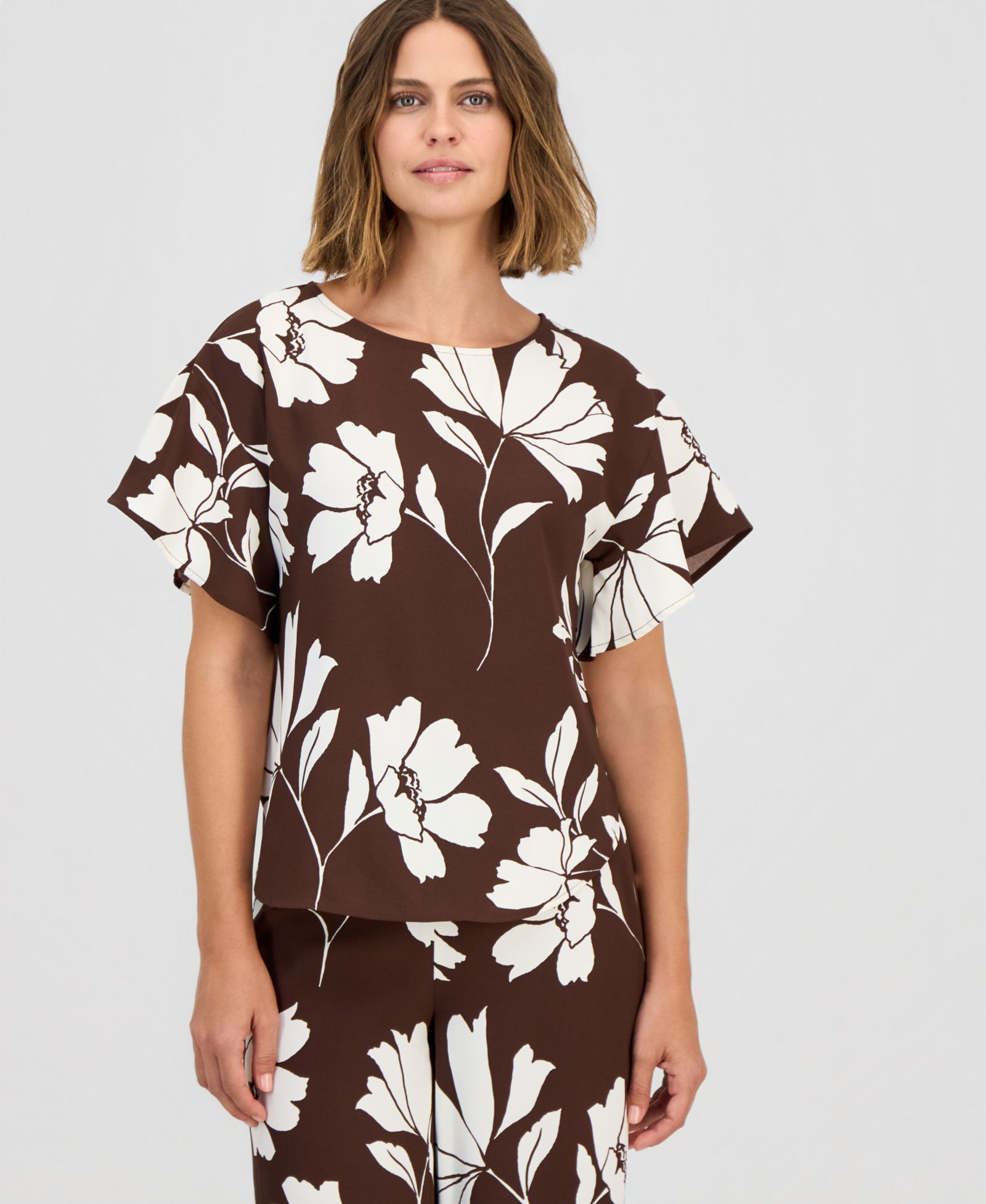 Anne Klein Women's Flutter-Sleeve Boat-Neck Top, Regular & Petite
