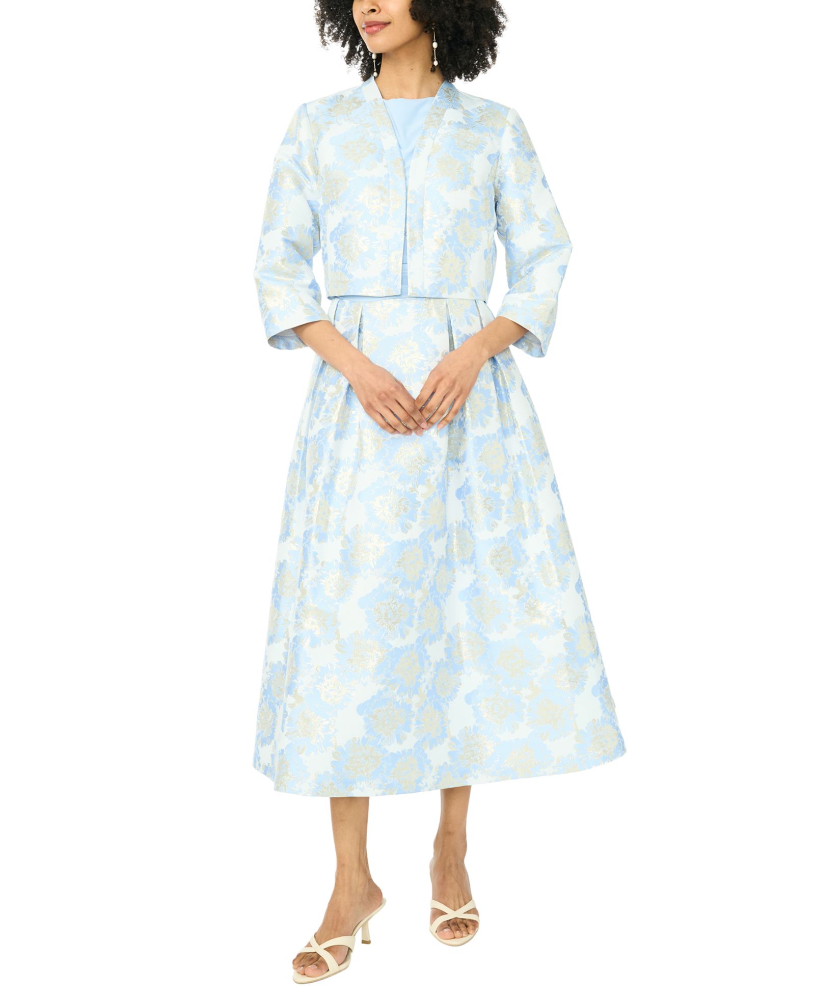 MSK Women's 3/4-Length-Sleeve Boat Neck Printed Jacket Dress