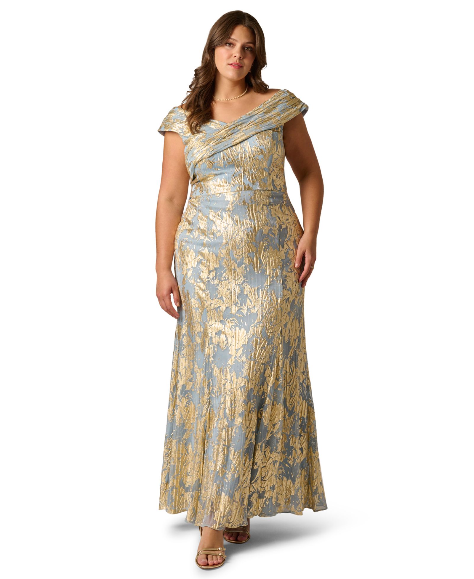 Adrianna Papell платье для торжеств Plus Size Foil Leaf с открытыми плечами, фасон «русалка»