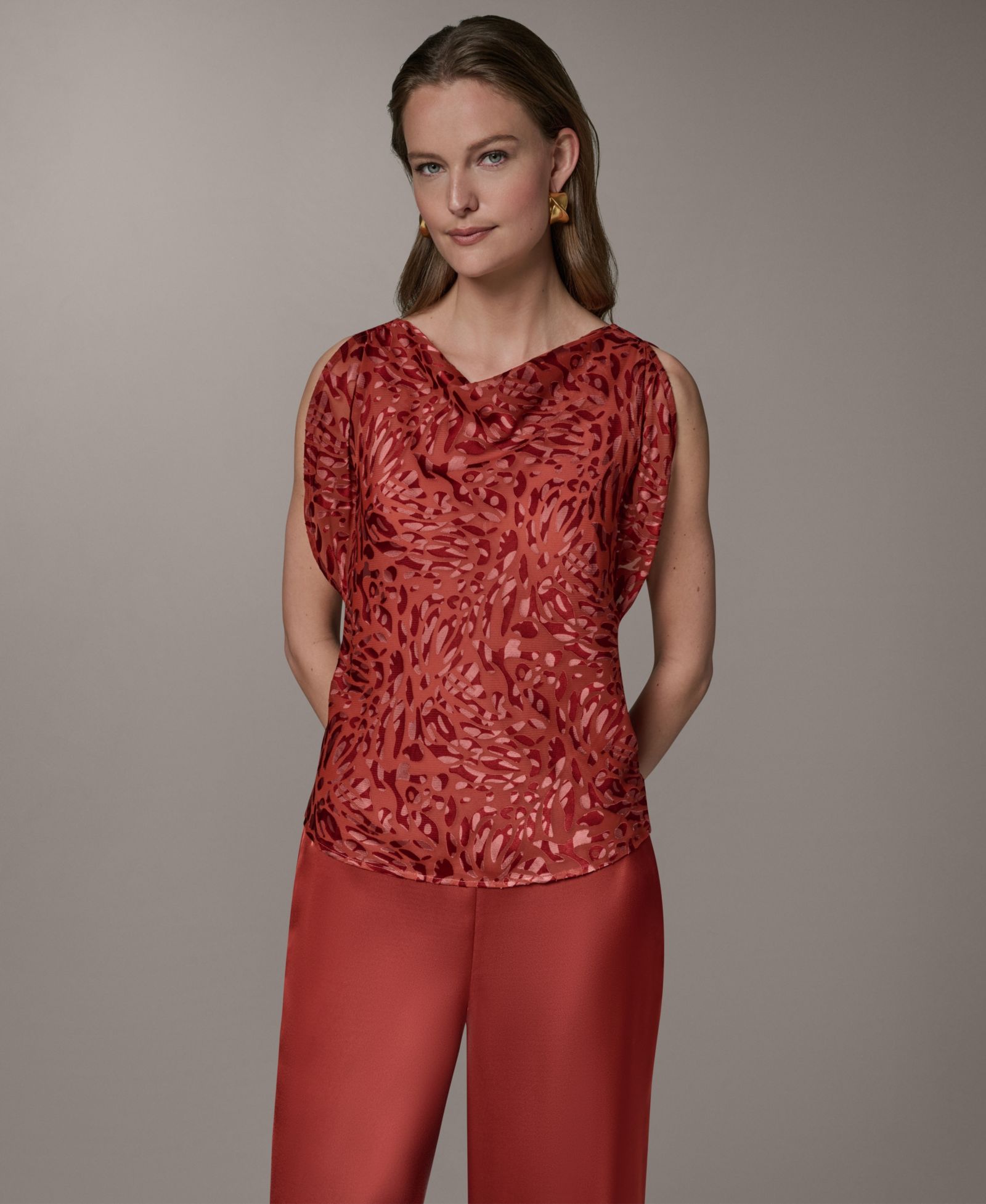 Donna Karan New York Women's Printed Cowl Neck Top
