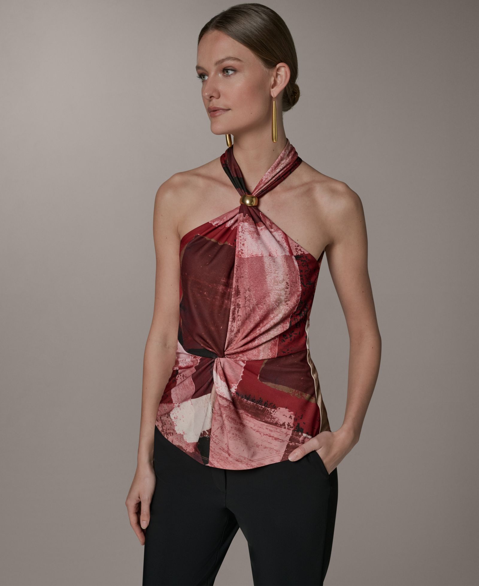 Женский топ с геометрическим принтом и halter-вырезом Donna Karan New York