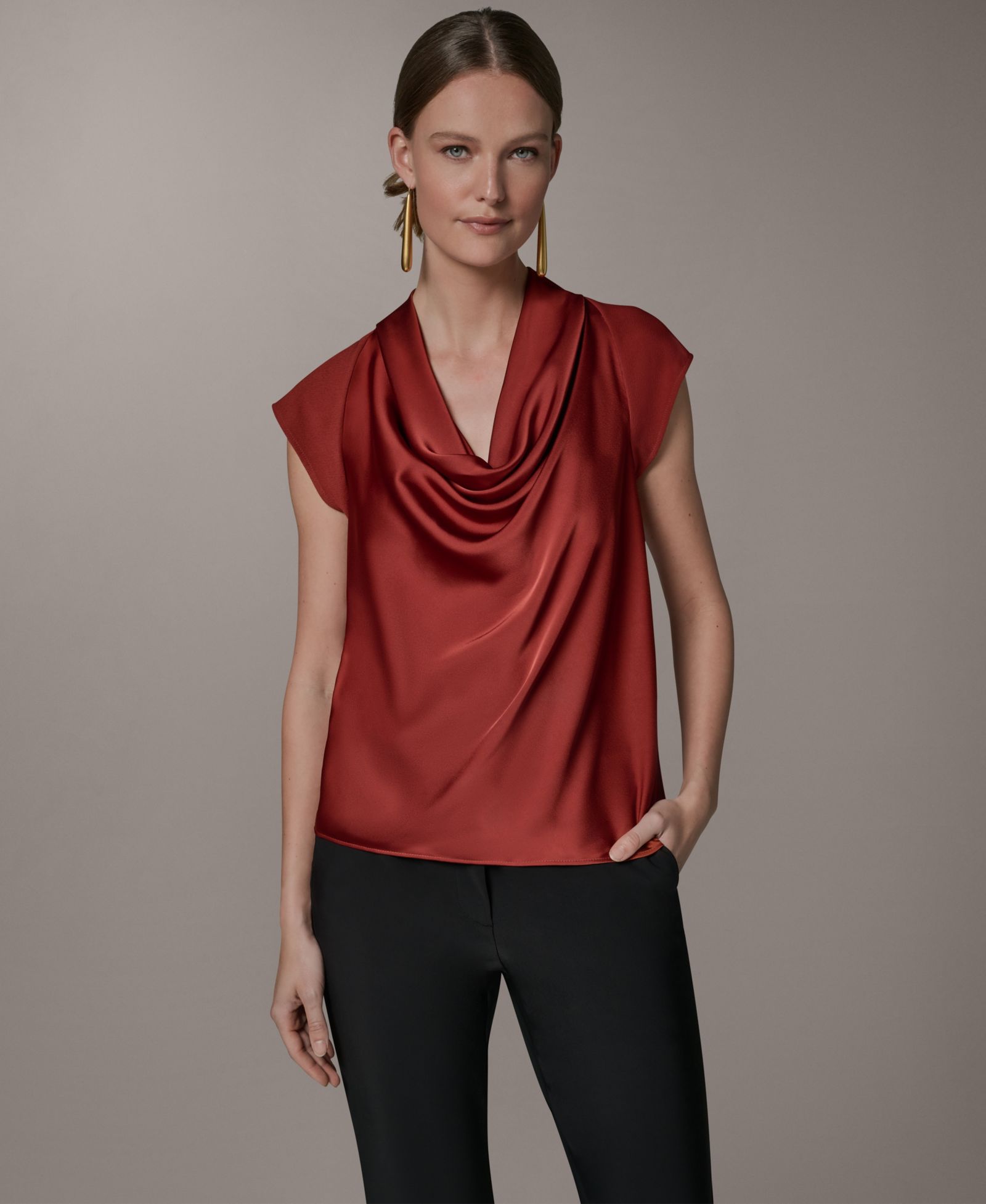 Donna Karan New York Women's Mixed Media Cowl Neck Top