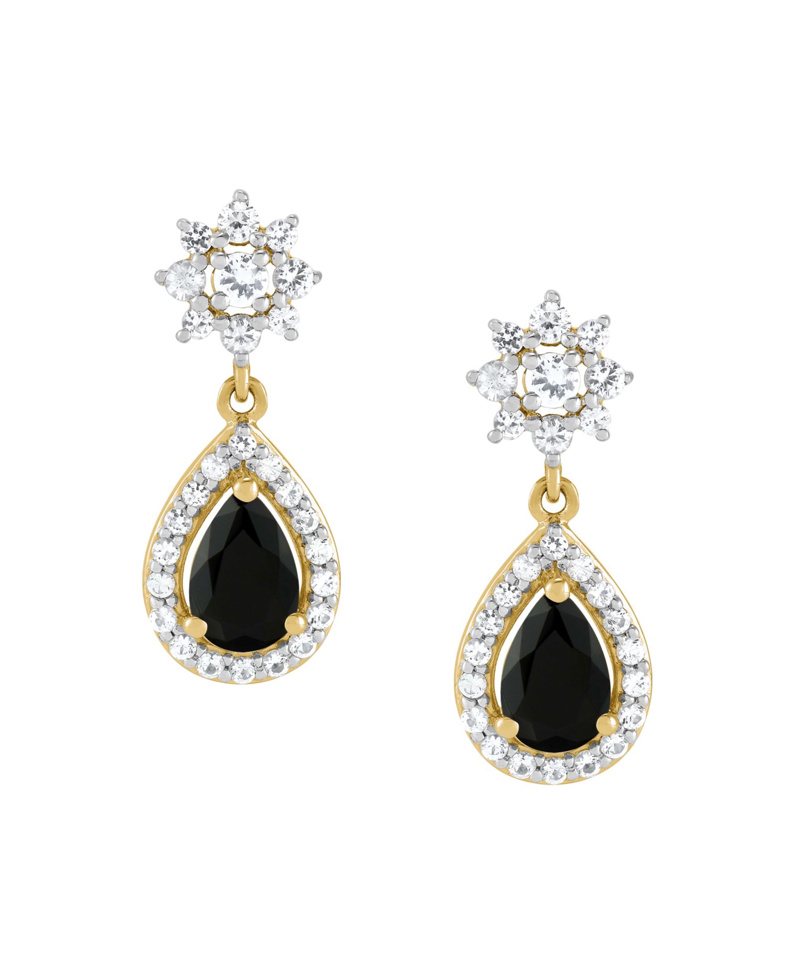 Серьги-подвески с черным и белым топазом (1/2 ct. t.w.) из желтого золота 14k поверх стерлингового серебра