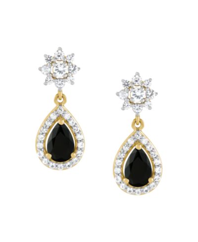 Macy's Onyx & White Topaz (1/2 ct. t.w.) Drop Earrings in 14k Yellow Gold Over Sterling Silver