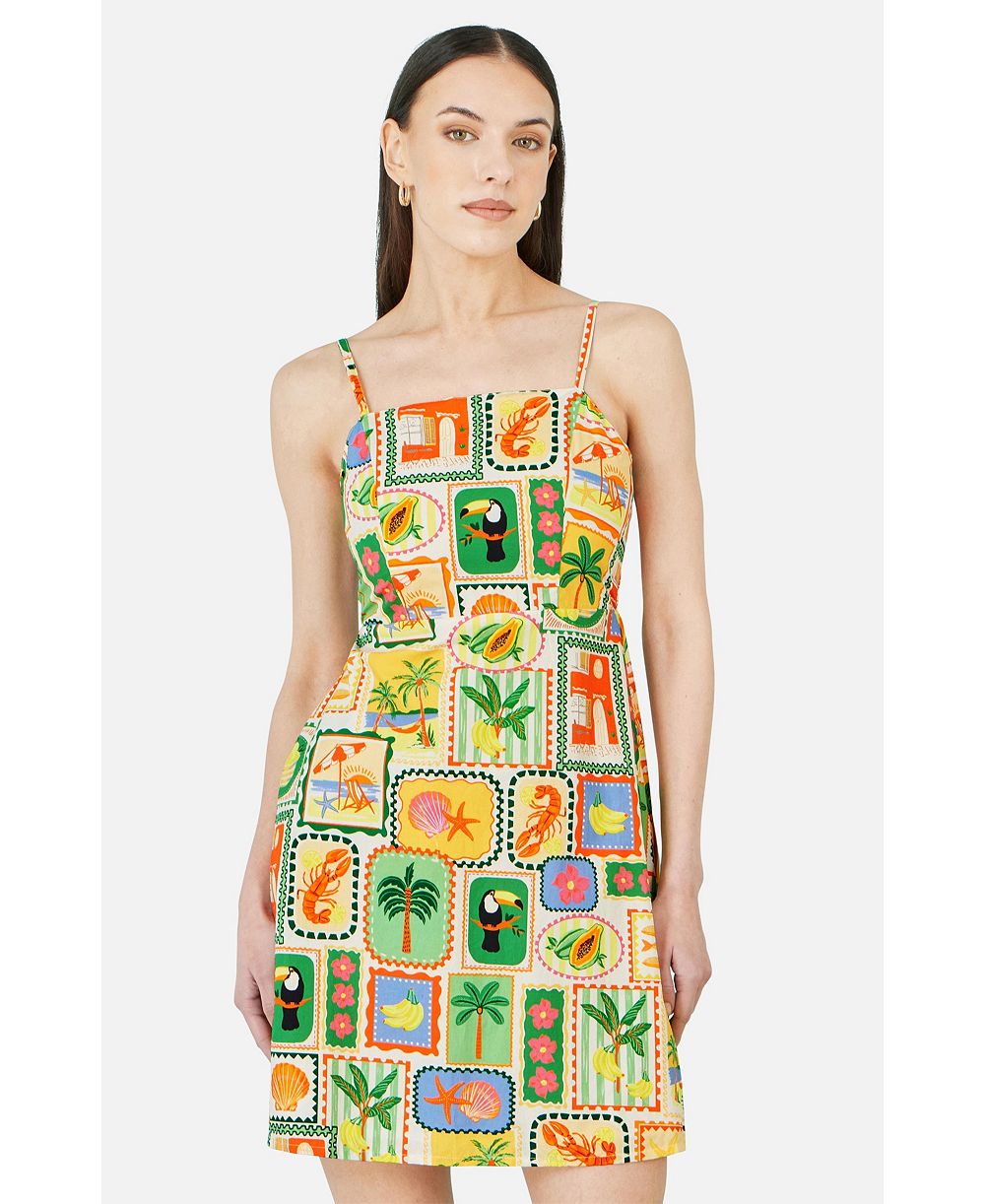 Yumi Women's Postcard Print Mini Sun Dress