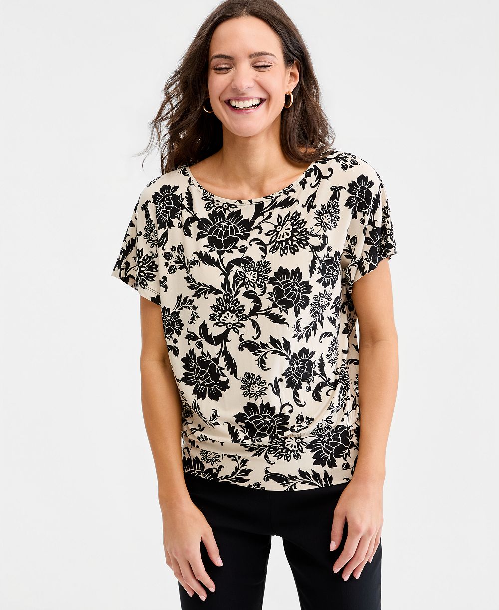 JM Collection Women's Printed Boatneck Banded-Bottom Knit Top, Macy's Exclusive