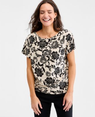 Женский трикотажный топ JM Collection Printed Boatneck Banded-Bottom