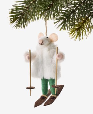 Holiday Lane елочная игрушка в виде мышки-лыжника из фетра Cozy Cabin в клетку, эксклюзив Macy's