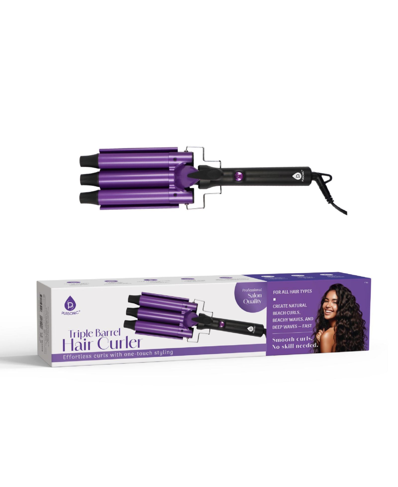 PURSONIC Triple Barrel Hair Curler – Effortless Beach Waves And Curls