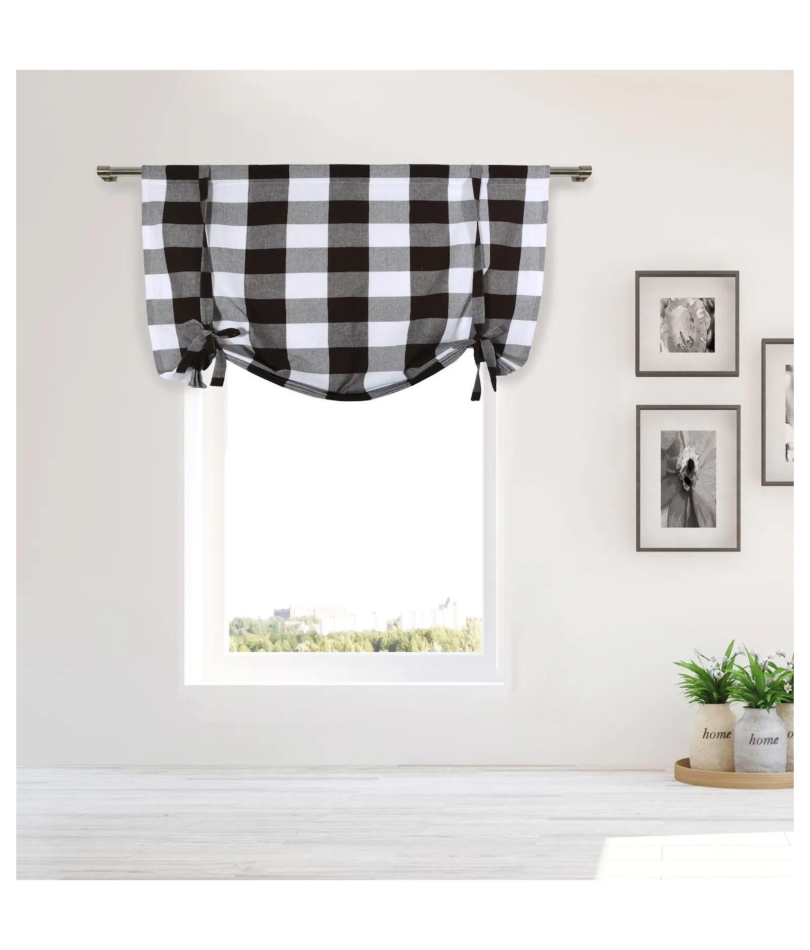 Занавеска на окно Kate Aurora Country Farmhouse Large Buffalo Plaid Tie Up With Ties