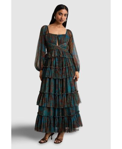 Warehouse Women's Abstract Print Cut Out Maxi Dress