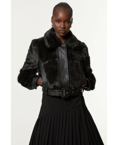 Женское укороченное пальто Karen Millen с искусственным мехом и поясом