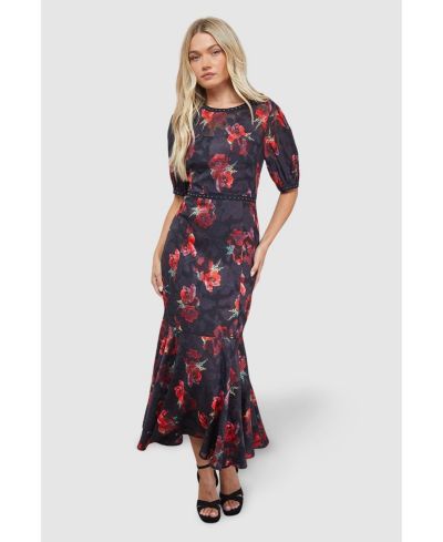 Женское миди-платье Oasis Floral Stud Trim Puff Sleeve