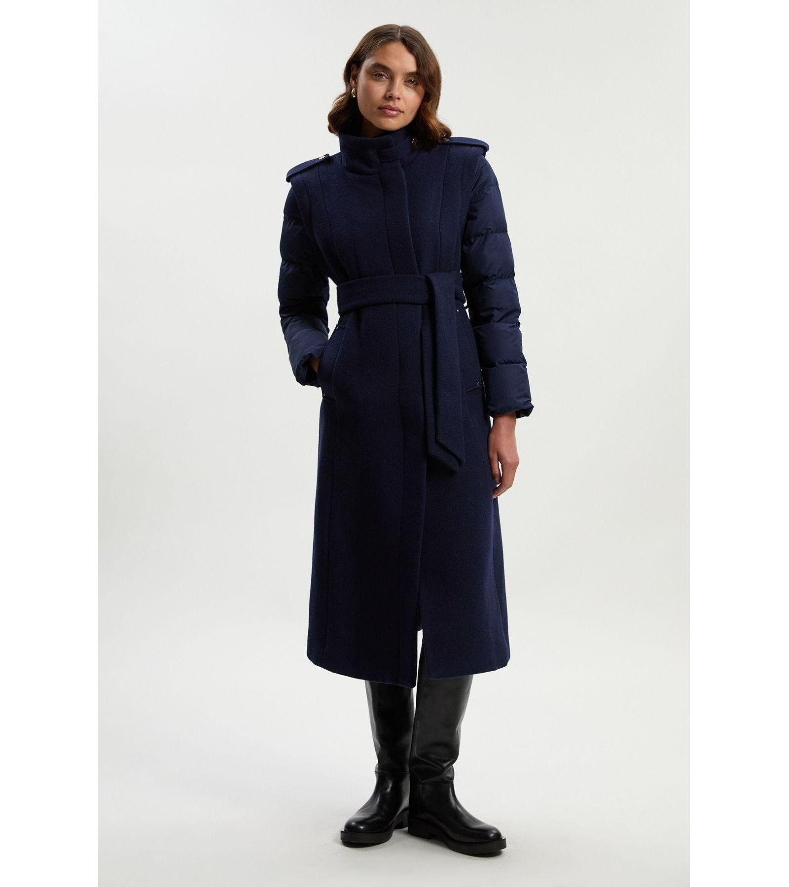 Женское шерстяное миди-пальто Karen Millen High Neck Puffer Belted