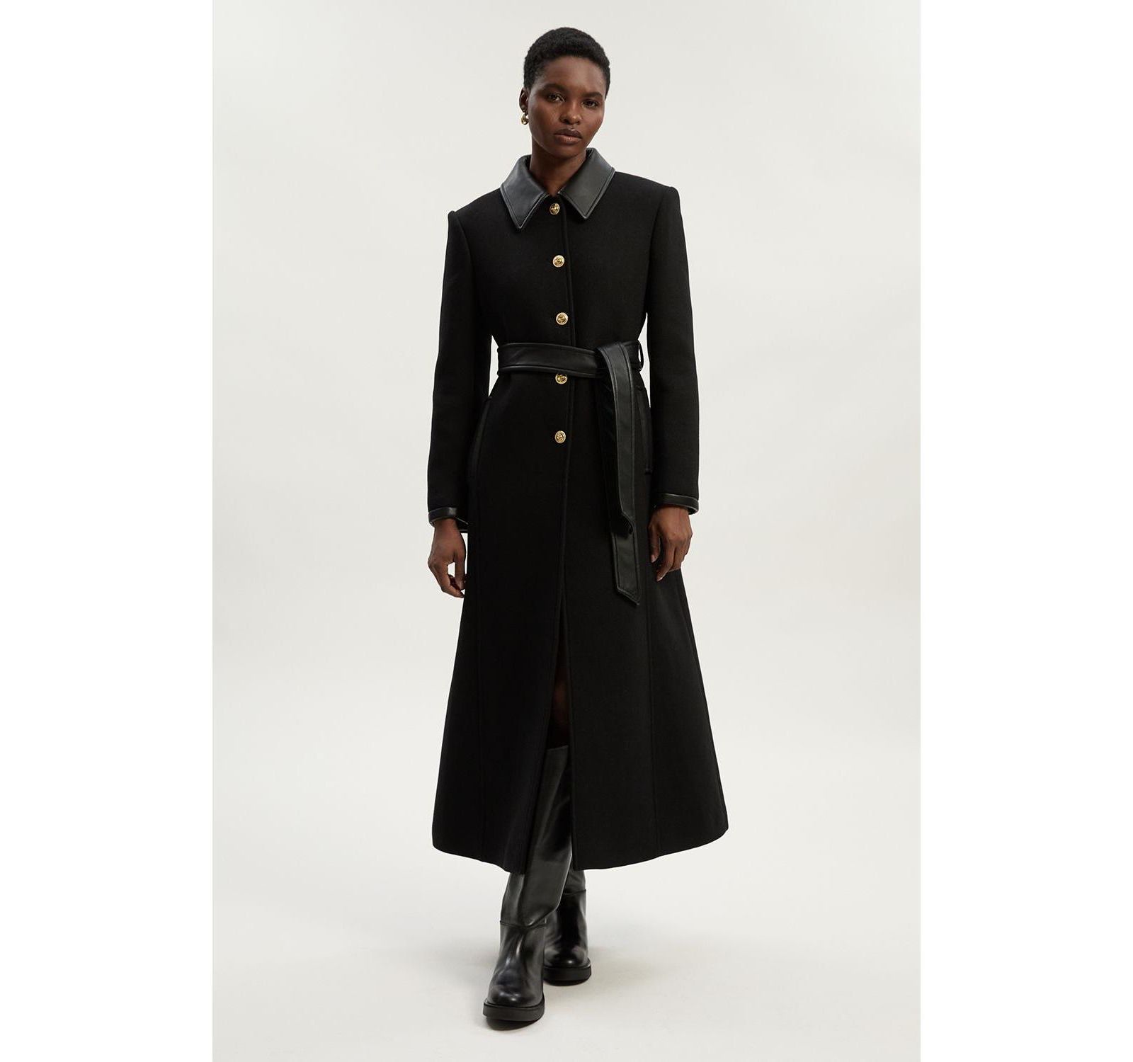 Пальто Karen Millen Women's Wool Pu Mix Belted Tailored Maxi