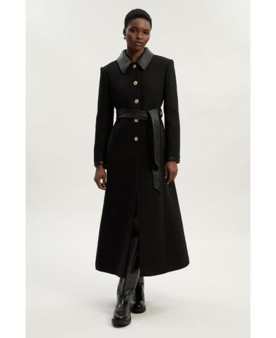 Пальто Karen Millen Women's Wool Pu Mix Belted Tailored Maxi
