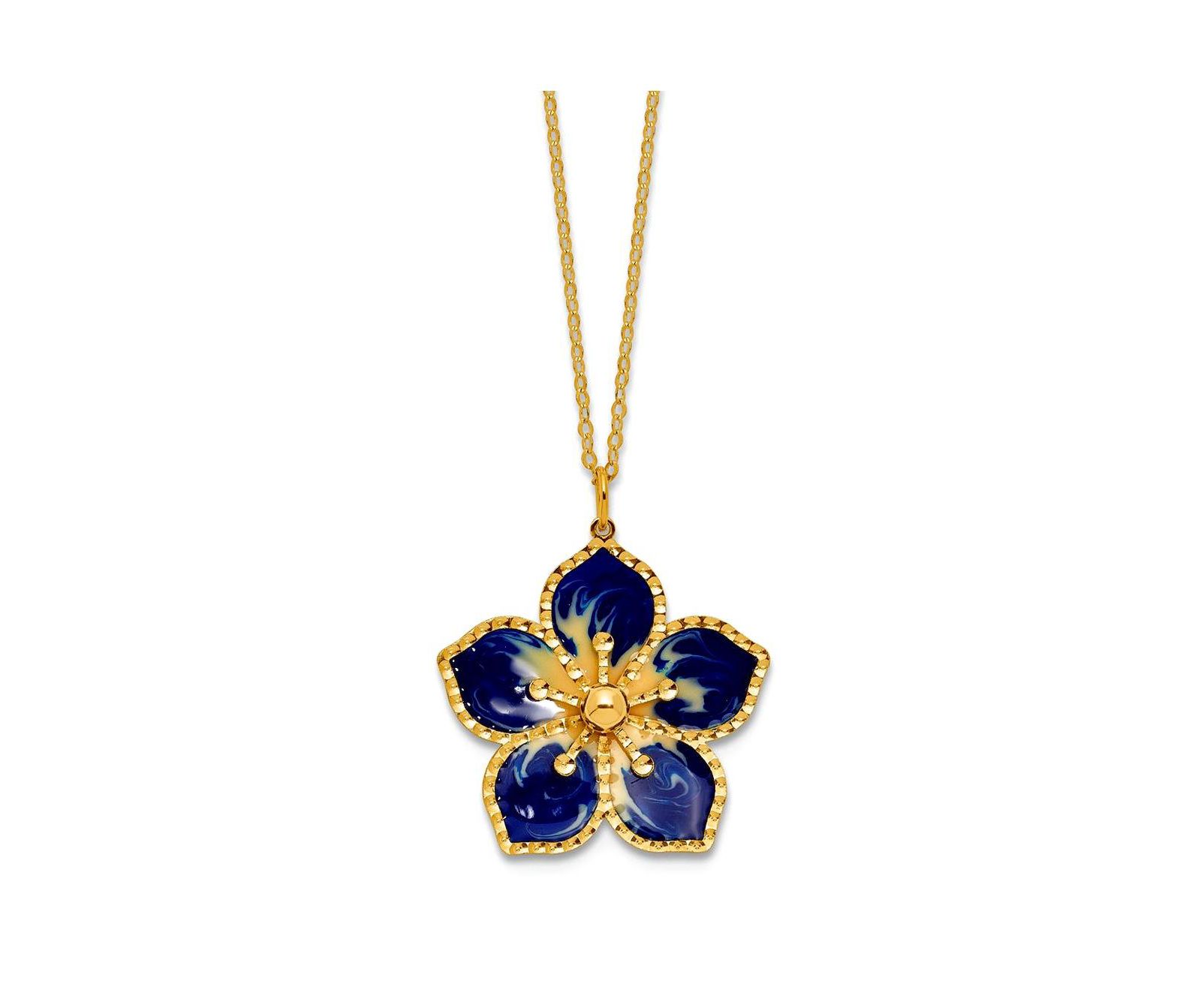 Curata Jewelry ожерелье Plumeria 14K Yellow Gold 18 Inch Italian Navy Enamel Textured