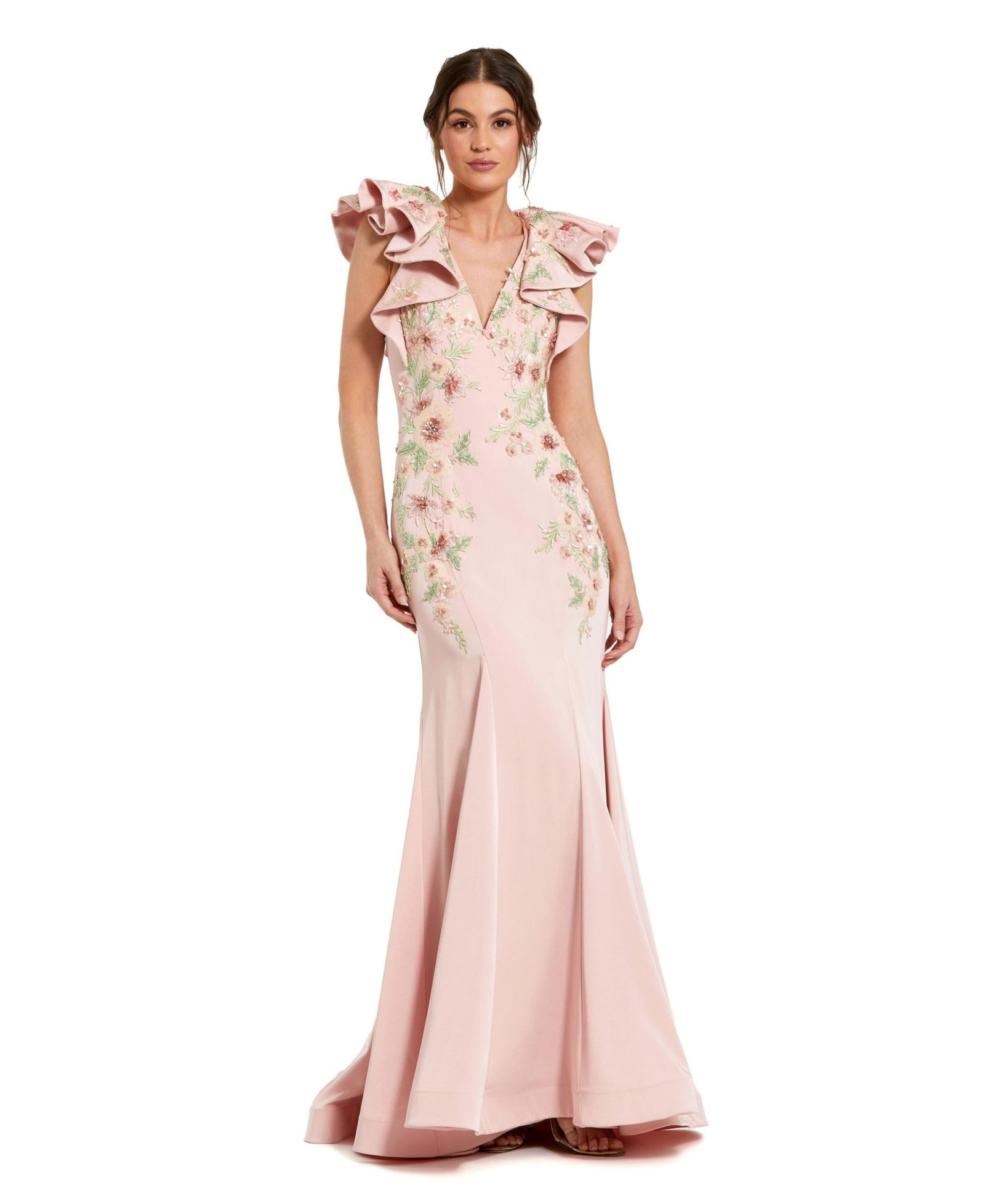 Mac Duggal Women's Flutter Sleeve Embellished Mermaid Gown
