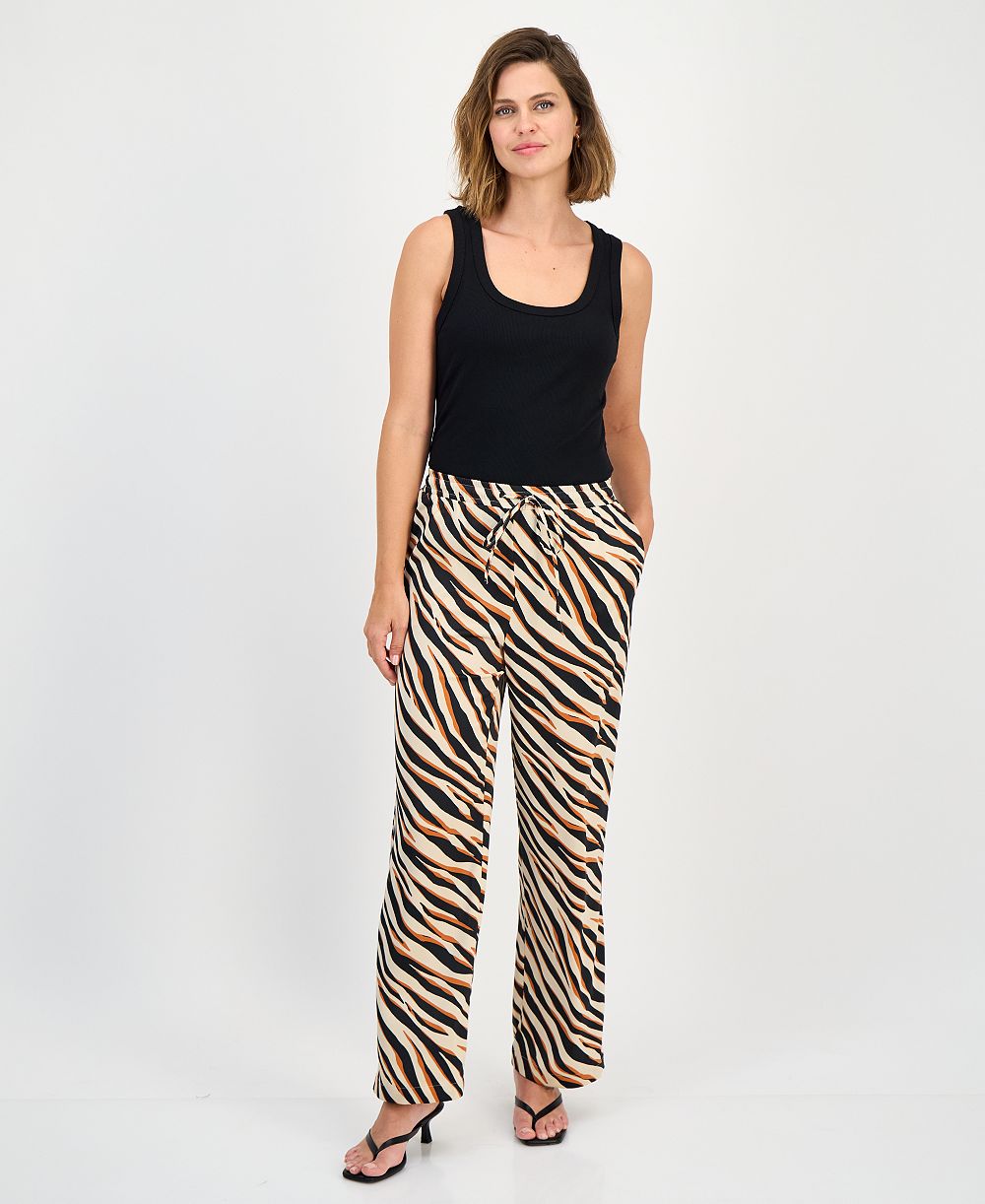 Bar III Women's Animal-Print Pull-On Wide-Leg Pants, Macy's Exclusive