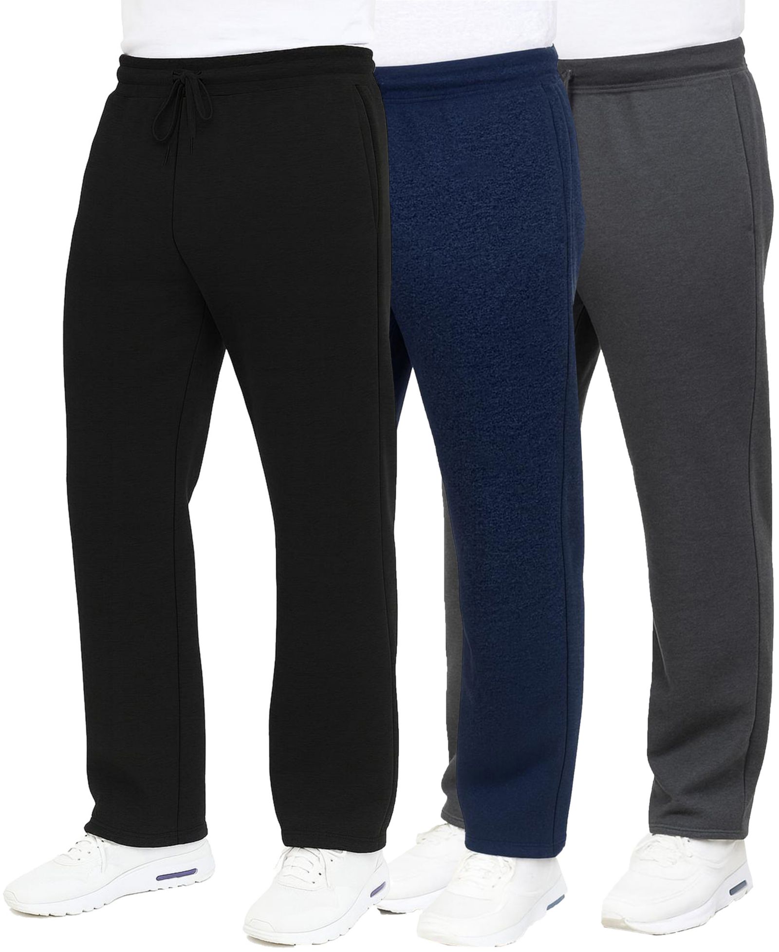 Blue Ice Men's Classic Heavyweight Fleece Open Bottom Sweatpants, 3-Pack