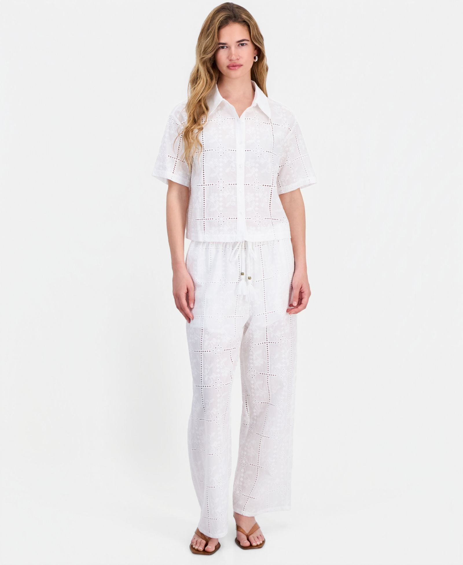 And Now This брюки Petite Cotton Embroidered Eyelet Wide-Leg