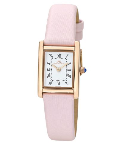 Porsamo Bleu Women's Karolina Rectangular Pink Satin Covered Genuine Leather Band Watch 30 mm