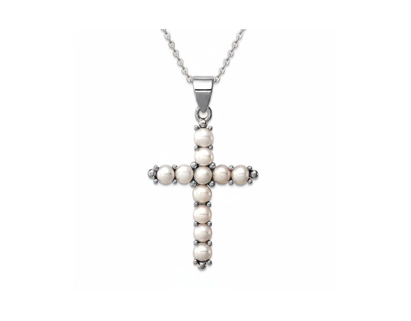 Curata Jewelry 925 Sterling Silver 18 Inch Rhodium-plated Large Freshwater Cultured Pearl Cross ожерелье