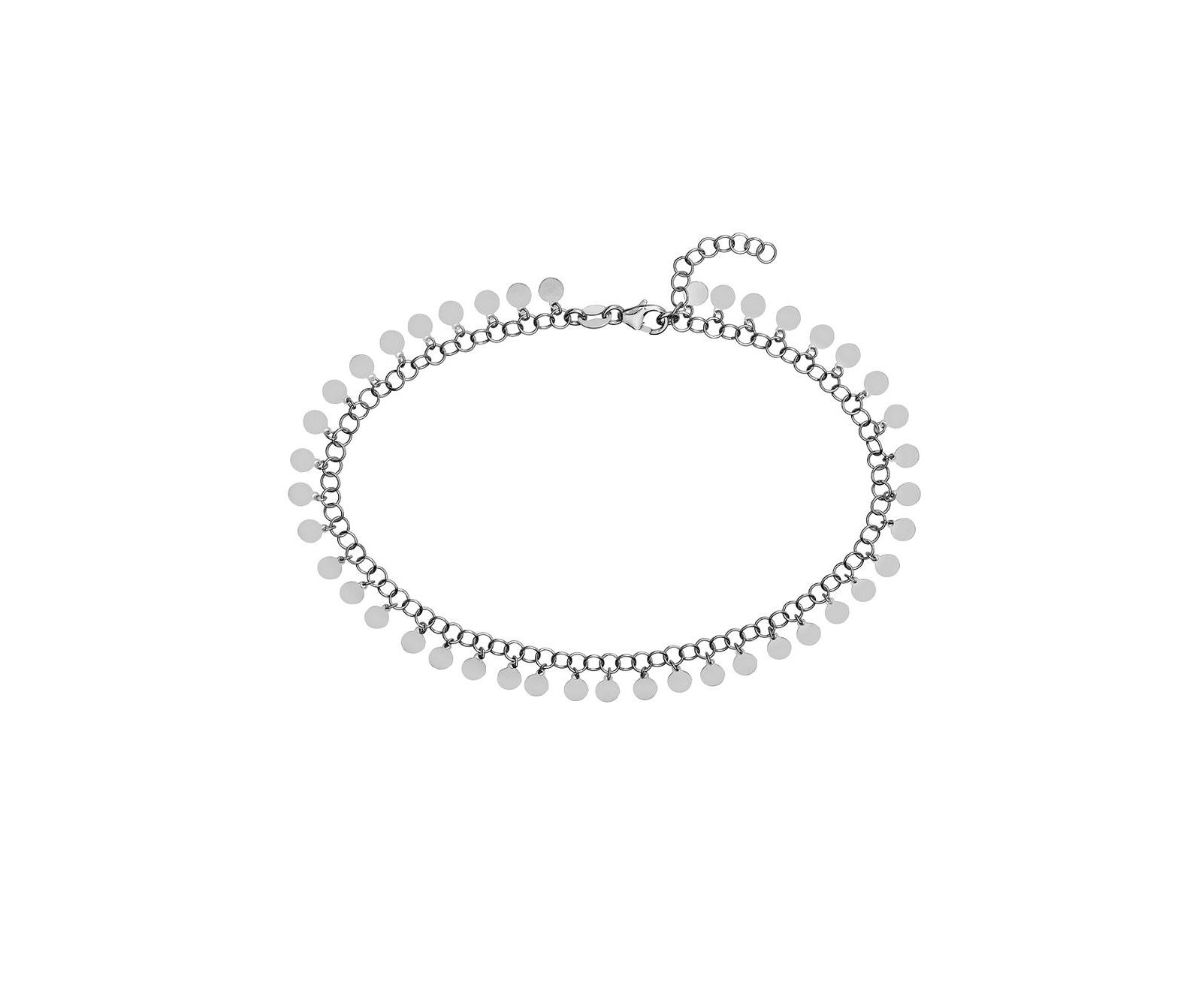 Curata Jewelry 925 Sterling Silver 10 Inch Rhodium Plated Round Link With Hanging Circles Adjustable Anklet Anklet