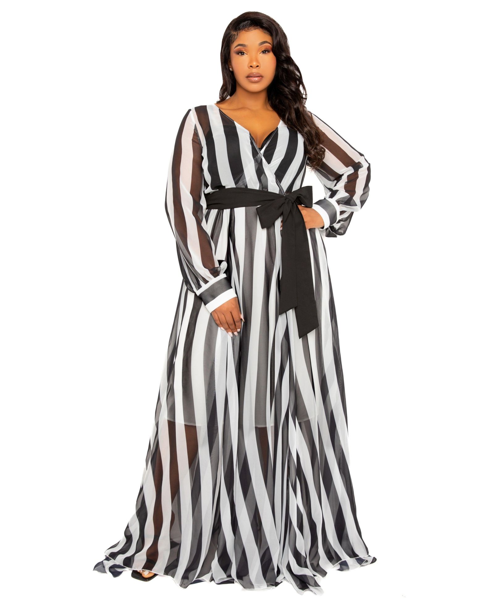 Платье Buxom Couture Plus Size Stripe Surplice Maxi