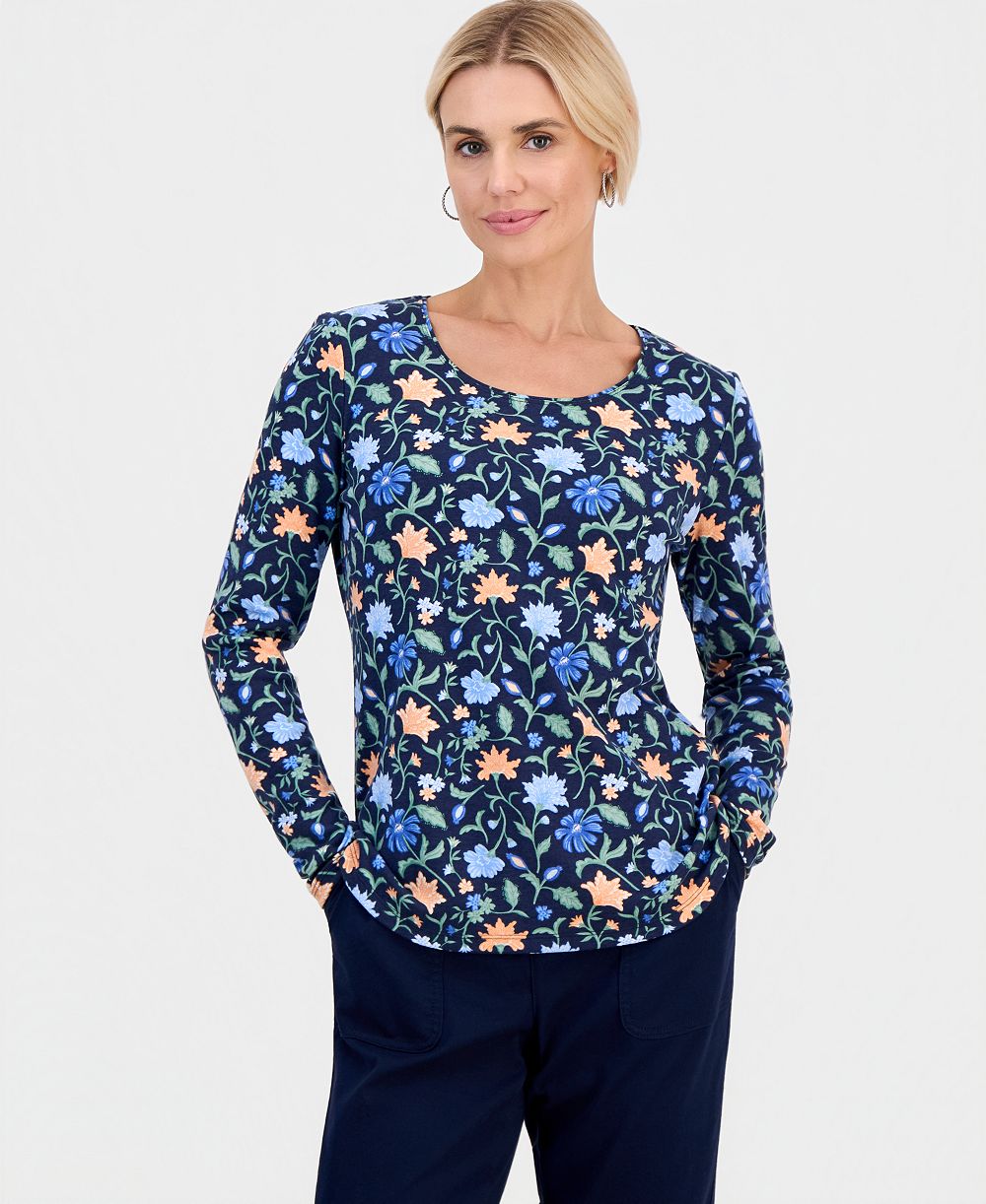 Style & Co Petite Мягкий топ с вырезом Scoop-Neck с цветочным принтом