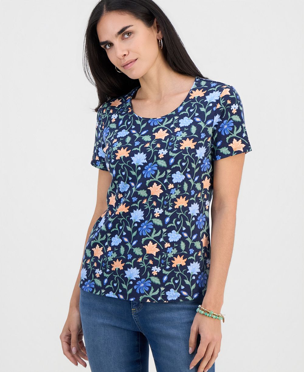 Style & Co Petite Топ с коротким рукавом Soft Flora