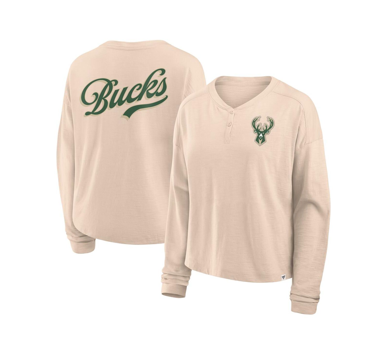 Женская футболка Fanatics Milwaukee Bucks Boxed Out Drop Fashion Long Sleeve Natural