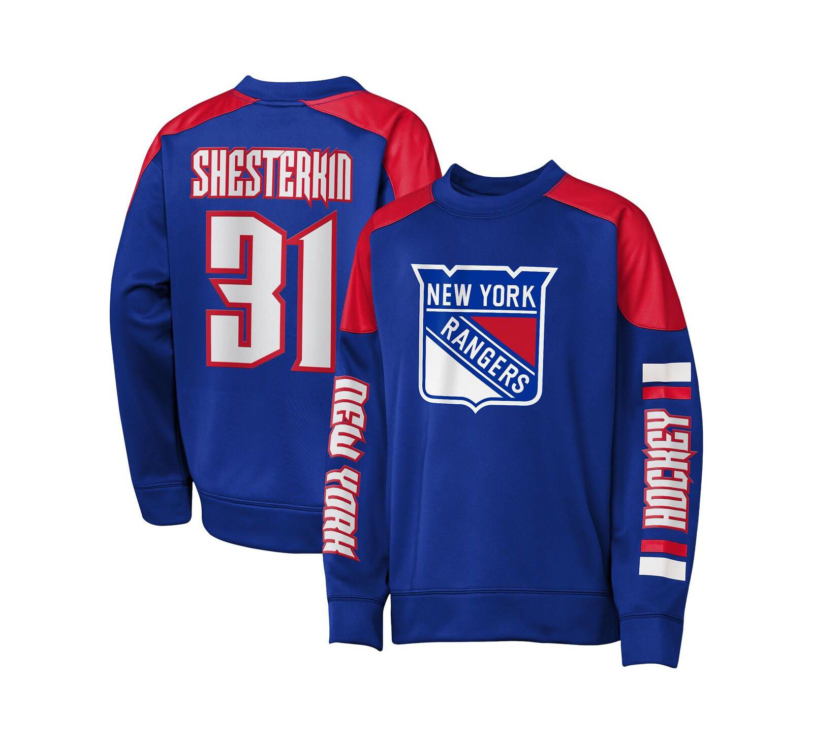 Свитшот Outerstuff Big Boys and Girls Igor Shesterkin Blue New York Rangers Best Defense Name & Number Crewneck