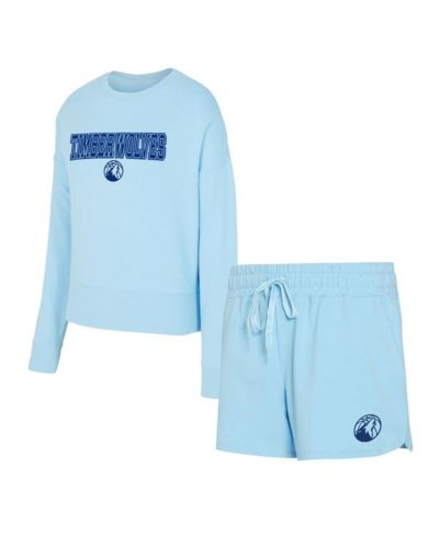 Concepts Sport Women's Light Blue Minnesota Timberwolves Elevation Tri-Blend Long Sleeve Top & Shorts Set