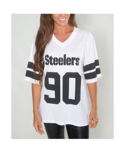Женский туник Cuce T.J. Watt White Pittsburgh Steelers с кристаллами и V-образным вырезом