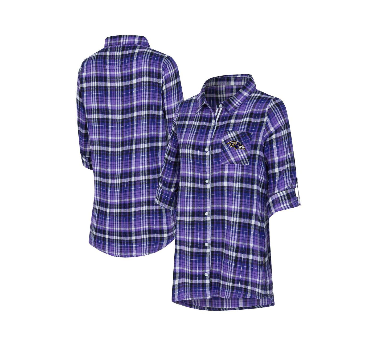 Женские ночная рубашка Concepts Sport Purple Baltimore Ravens Laney Plaid Tri-Blend Full-Button