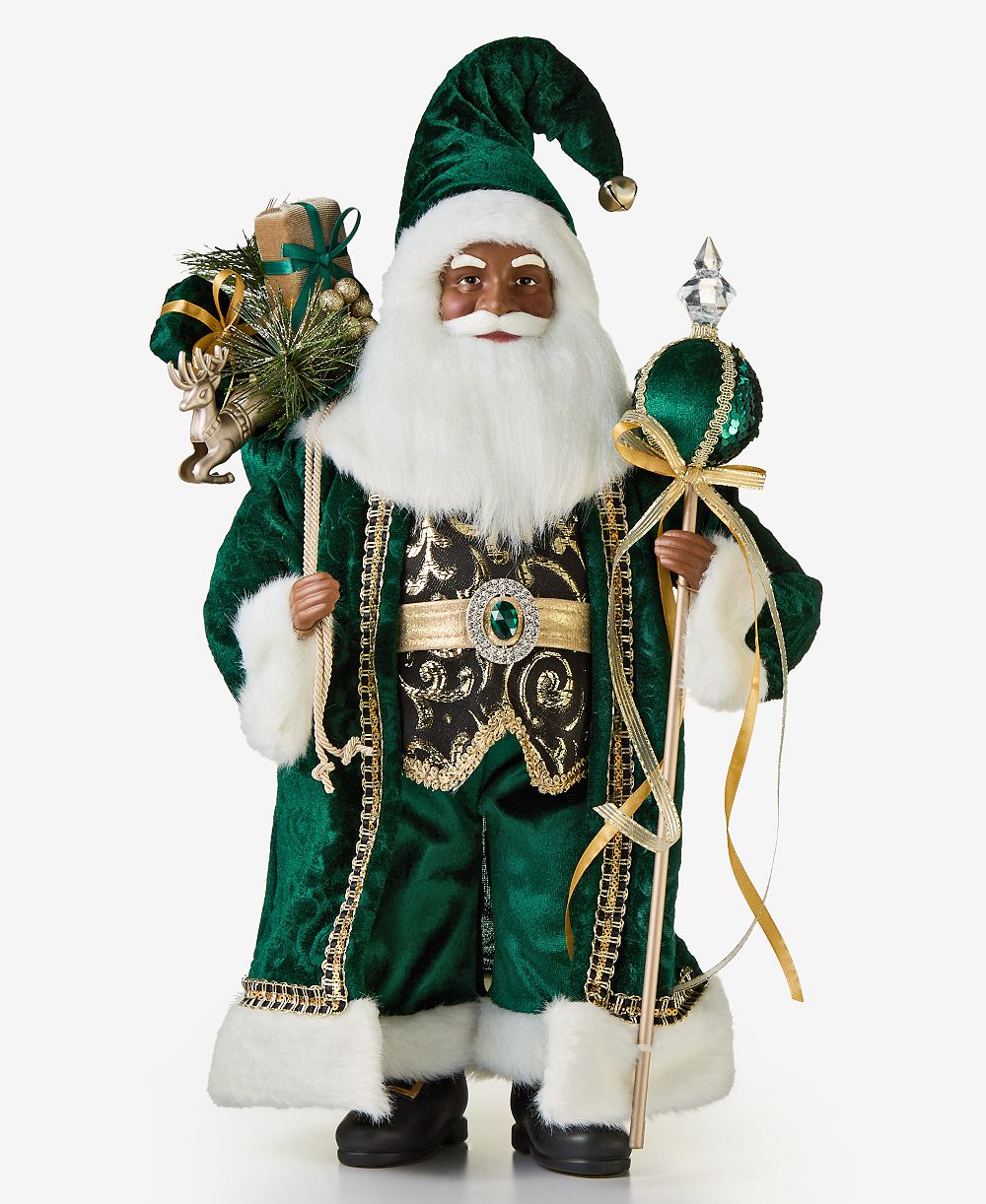 Holiday Lane Opulence African American Standing Santa with Gift Bag and Scepter, Macy's Exclusive